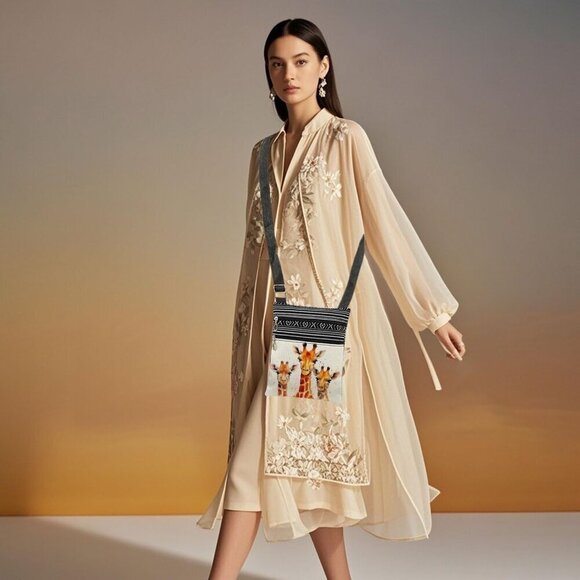 Giraffe Crossbody Bag Polyester Adjustable Strap Safari Women Travel Purse - Picture 4 of 7